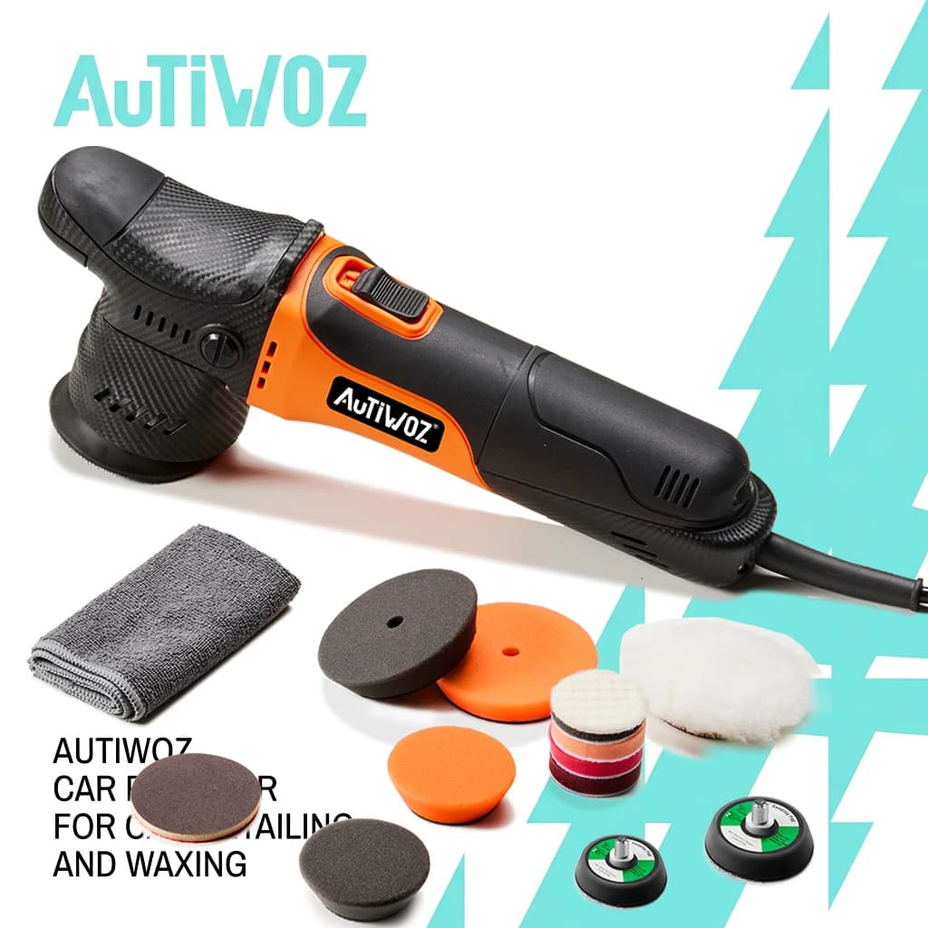 AUTIWOZ Lucidatrice Mini per Auto 650W, Macchina Lucidatrice a Doppia Azione 50mm/75mm, Strumenti per Rimozione Graffi Eccentrici 12mm, Set per Ceratura