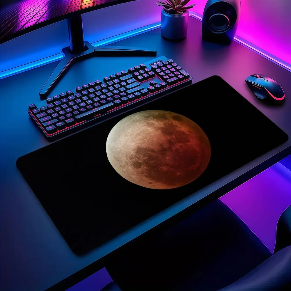 Tappetino per mouse con motivo Total Lunar Eclipse Planet, antiscivolo, ispessito, grande, con bordo rinforzato, per ufficio, studenti e gaming.