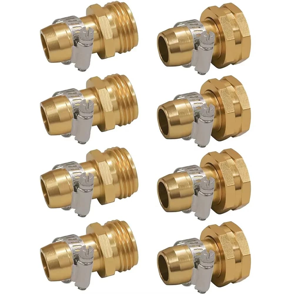 Repair connector for garden hose with clamps, suitable for 3/4" or 5/8" garden pipe fittings.