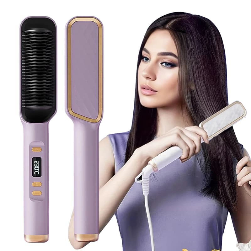 Straight hair comb with double purpose electric heating to curl and smooth the brush to straighten the curler for Styling anti-scotting