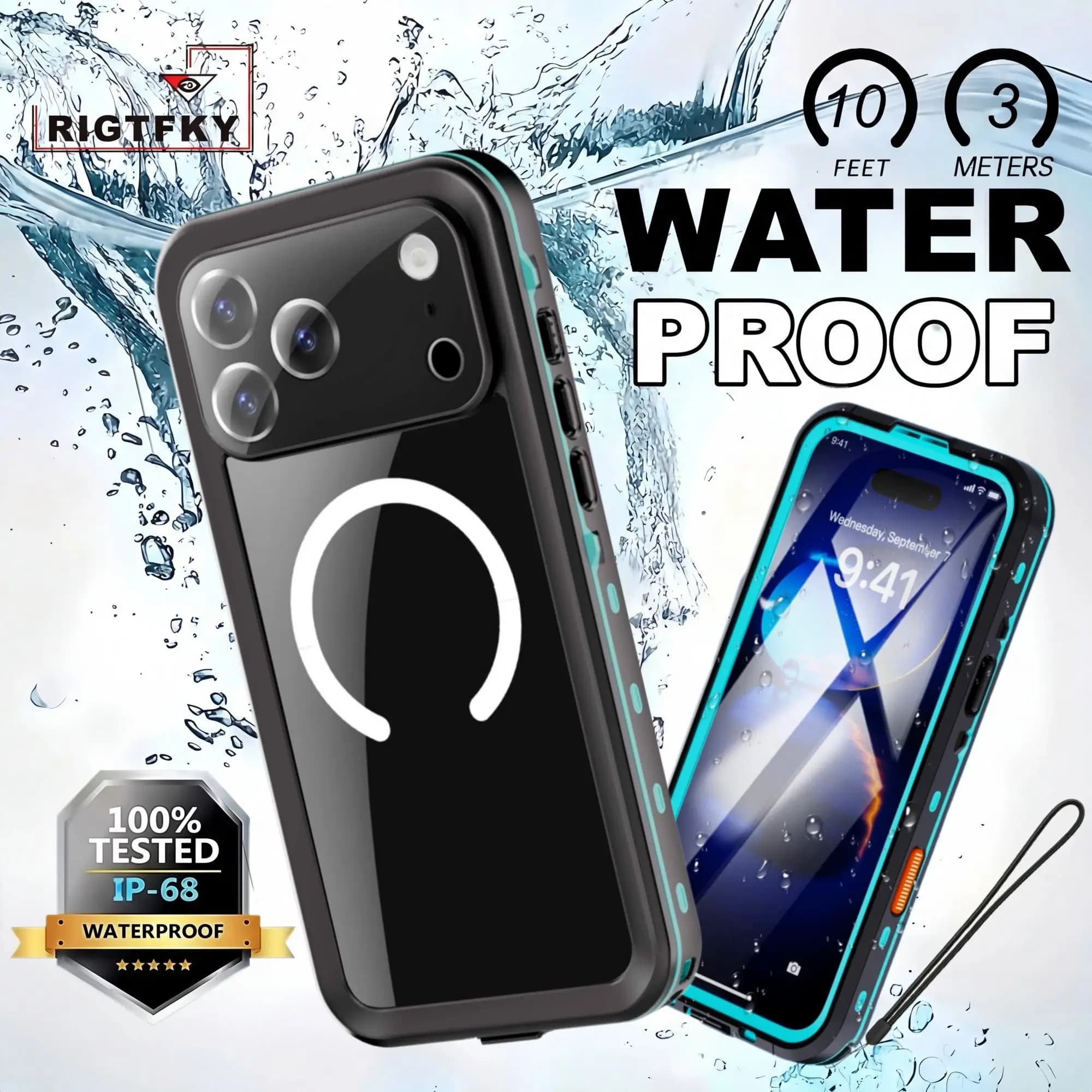 IP68 waterproof case for iPhone 17, 16 Plus, 15, 14, 13 Pro Max, 17 Air, 16E - Dustproof, for Snorkeling and 360° Swimming ° Complete Protective Cover