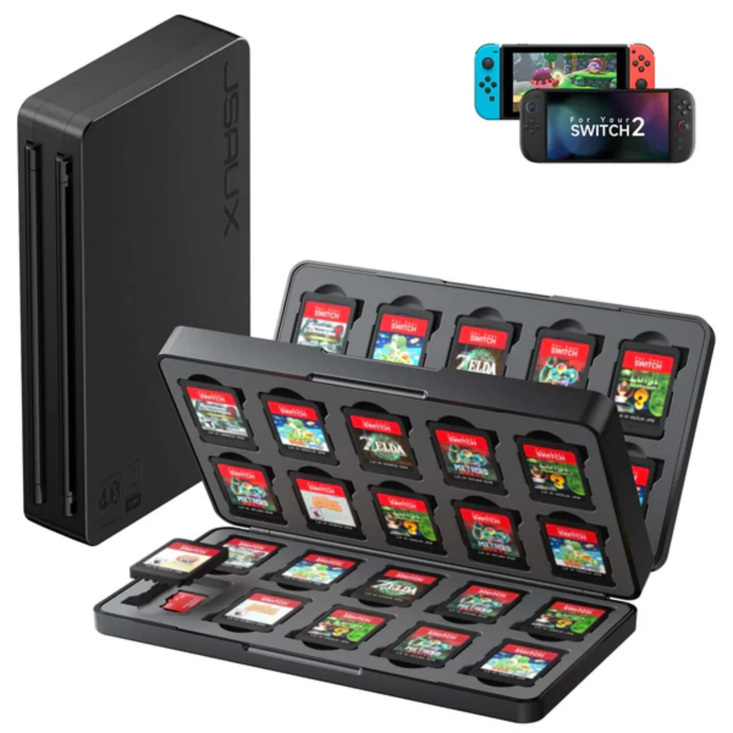 Custodia per carte da gioco per Nintendo Switch 2 (2025)/Switch OLED, supporto per custodia rigida da 40 slot per 40 cartucce di gioco e schede MicroSD