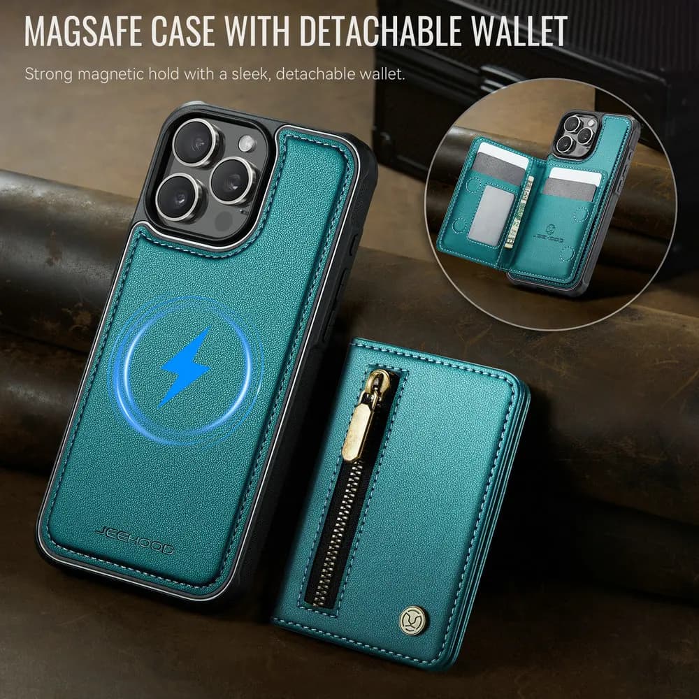 Portafoglio in pelle con cerniera staccabile 2In1 RFID Cover per iPhone 16E 16 15 14 13 12 11 Pro Max Xs Xr X 7 8 Plus SE 2022 Custodia posteriore