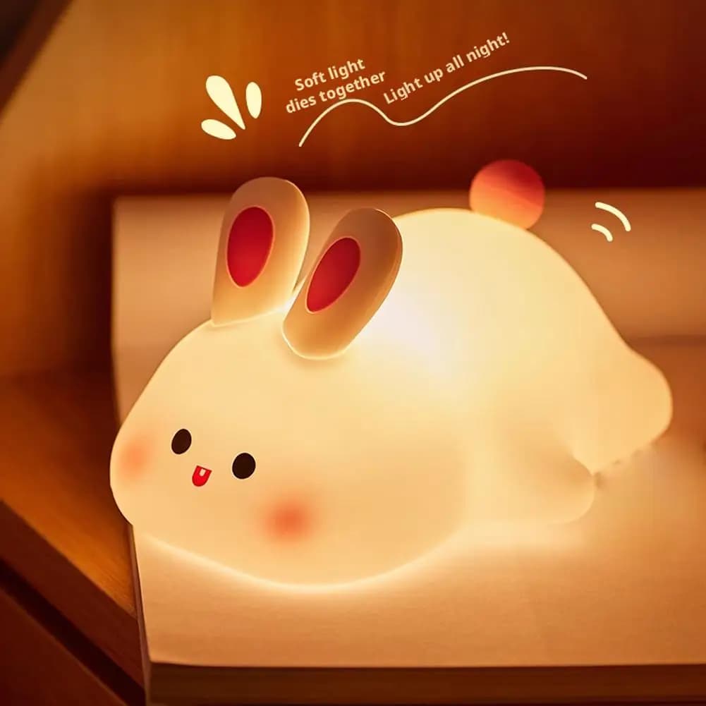 Rechargeable LED Silicone Night Light Illuminated Bunnies Big Face Rabbit Decor Cute Bunny Lamp Novelty Gifts Kids Room Bedroom