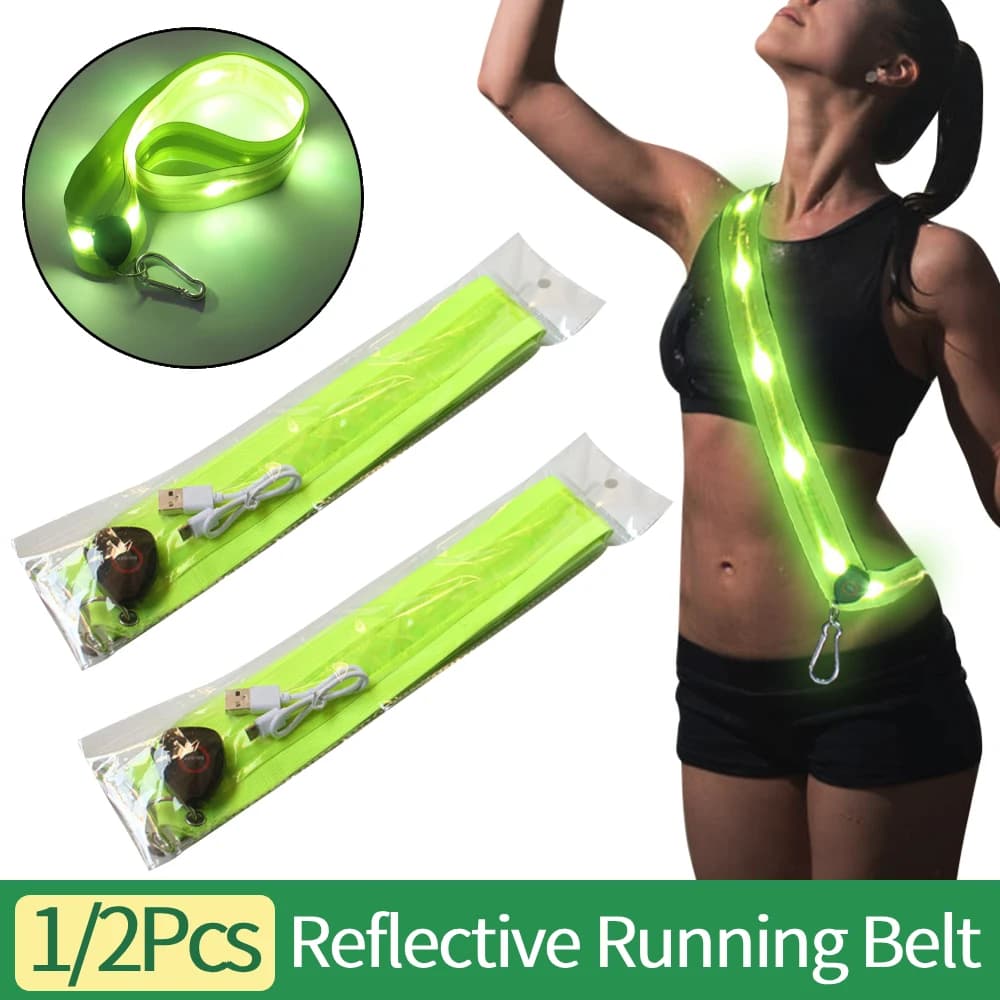 Cintura Riflettente LED Ricaricabile per Corsa e Ciclismo, 1/2 Pezzi, con Spallacci LED per Emergenze all'Aperto, Escursionismo, Jogging e Camminata