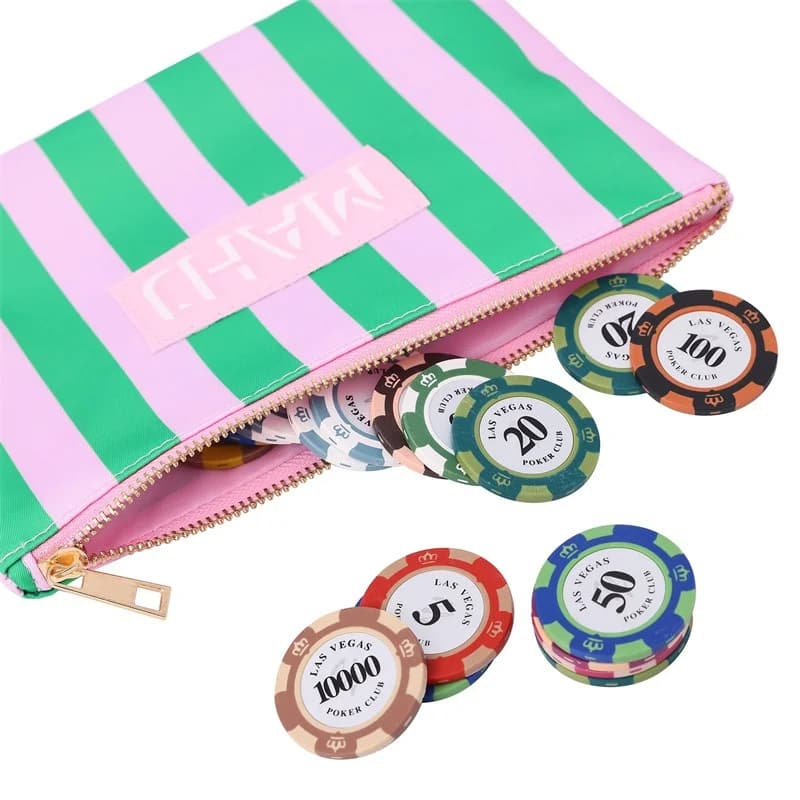 Custodia per accessori per carte Mahjong in nylon per piastrelle Porta carte Mahjong Borsa Mahjong a righe Borsa Mahjong con cerniera Borsa Mahjong Gioco Premio Gigt