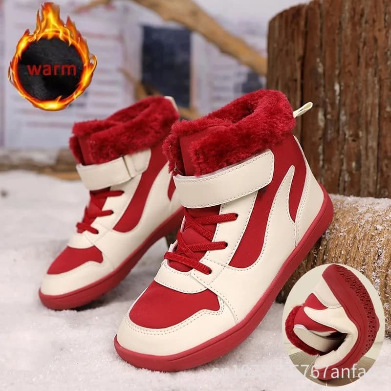 Stivali da neve invernali per bambini con punta larga a piedi nudi Scarpe da trekking antiscivolo impermeabili per esterni Stivali di peluche caldi e spessi Comodi