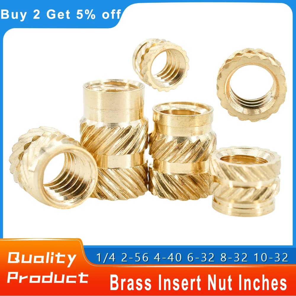 1/4 2-56 4-40 6-32 8-32 10-32 UNC Hot Melt Ottone Inserto Dadi Stampante 3d Laptop Inserto Rame Calore Incorporato Iniezione Nutsert