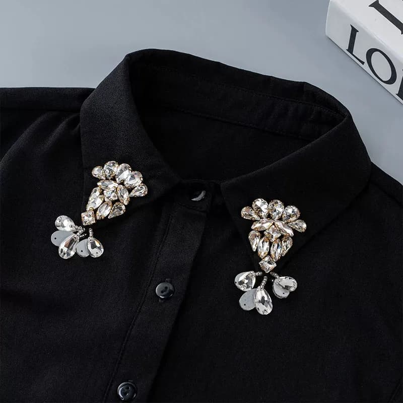 Moda nuovo colletto finto con paillettes bianco donna colletto staccabile donna donna nera camicetta falsa colletto bavero mezza camicia in chiffon
