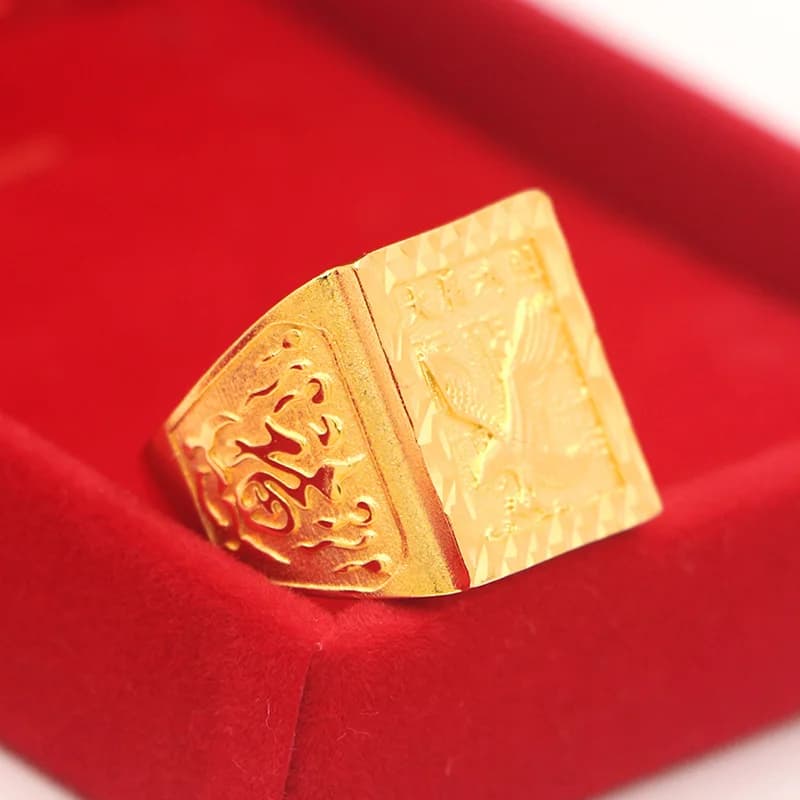 Anello da Uomo in Oro 24K 9999 Stile Gold Shop, Modello Grand Exhibition Boss, Gioiello di Lusso Squisito e alla Moda