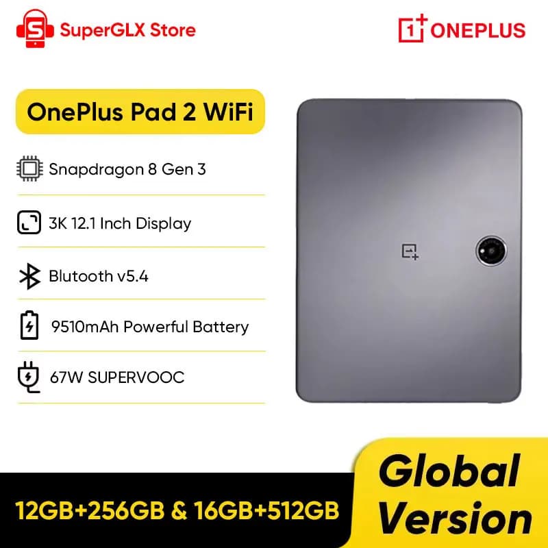 Versione globale OnePlus Pad 2 Display da 12,1" 144Hz Tablet Android Snapdragon 8 Gen 3 Processore 9510mAh Batteria OxygenOS 14.1