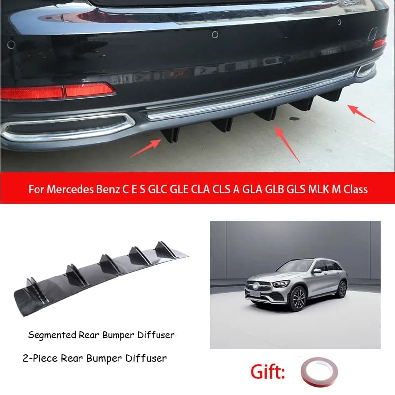ABS Rear Bumper Lip Diffuser Shark Fin Anti-collision For Mercedes Benz C E S GLC GLE CLA CLS A GLA GLB GLS MLK M Class