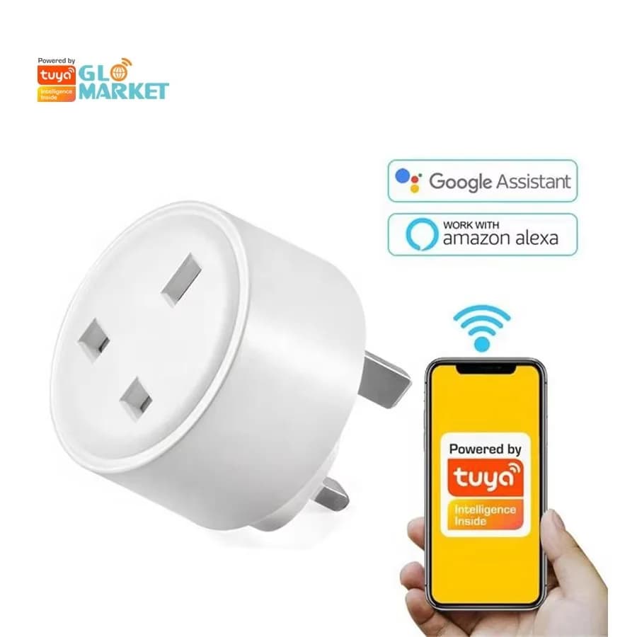 Glomarket Presa da muro standard UK Spina di alimentazione con monitor energetico WiFi Controllo app wireless Presa da parete intelligente Tuya