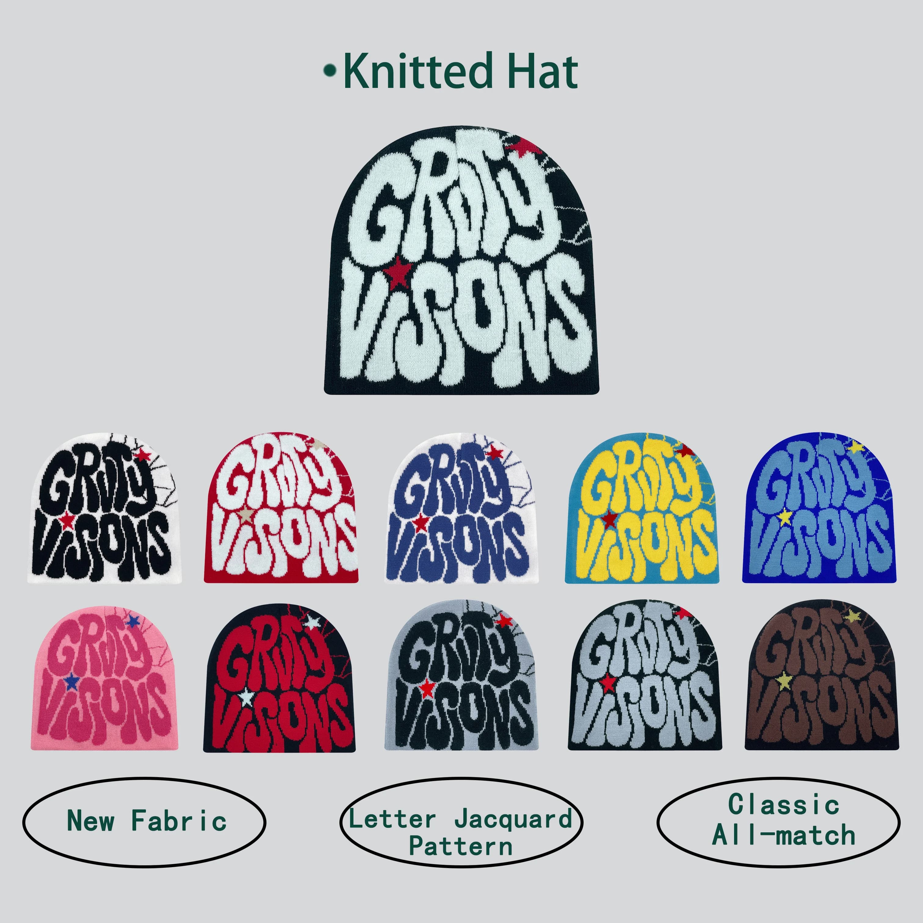 1 piece of hat knitted acrylic with letter GR jacquard, European and American style, fashionable, for man and woman.