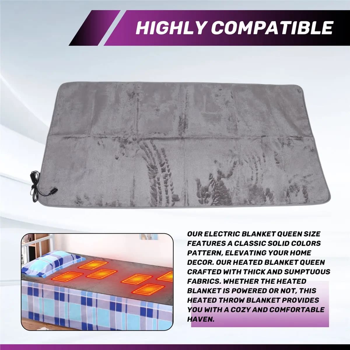 N18R Electric Heating Blanket USB Heater Blanket Plush Winter Warm-Up Adjustable Temperature Timing Heating Pad 80x160cm
