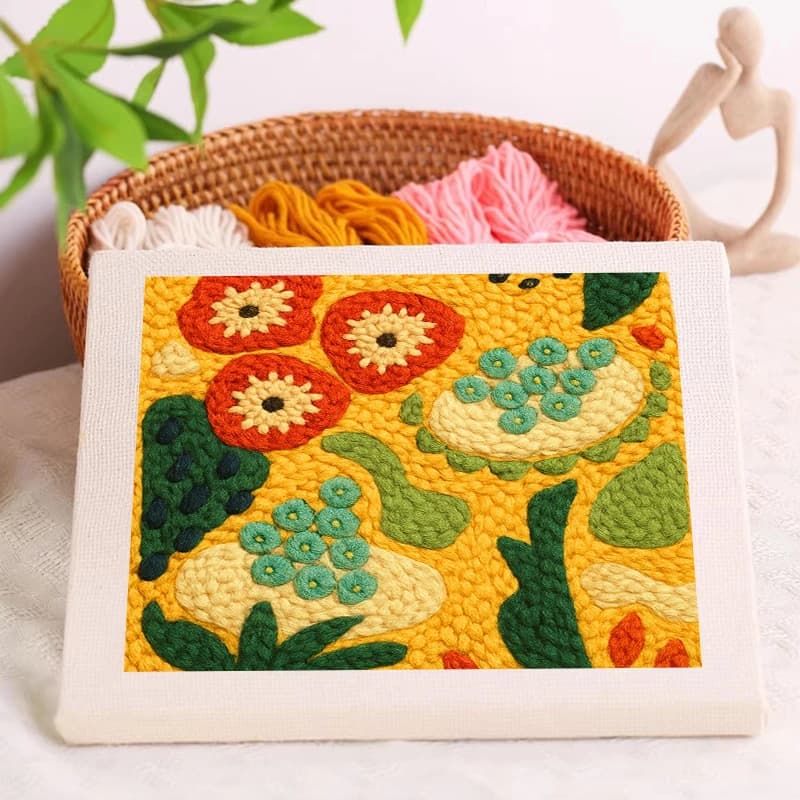 Easy Punch Needle Embroidery Starter Kits Flower Pattern for Adults Beginners DIY Gift 25x25cm Punch Needle Kits Handicraft
