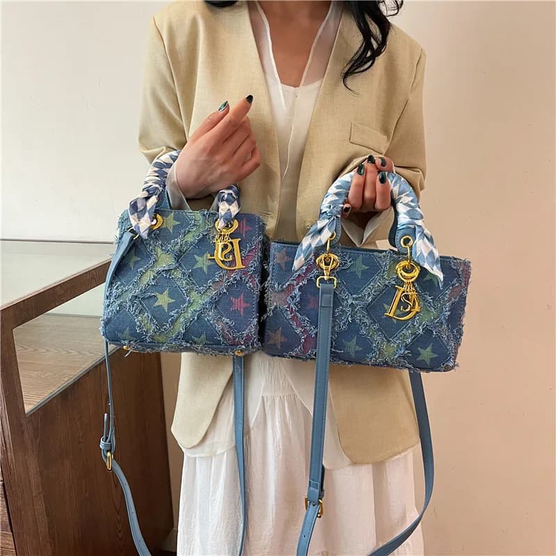 Y2K Women's New Denim Star Handbag Versatile Single Shoulder Crossbody Bag