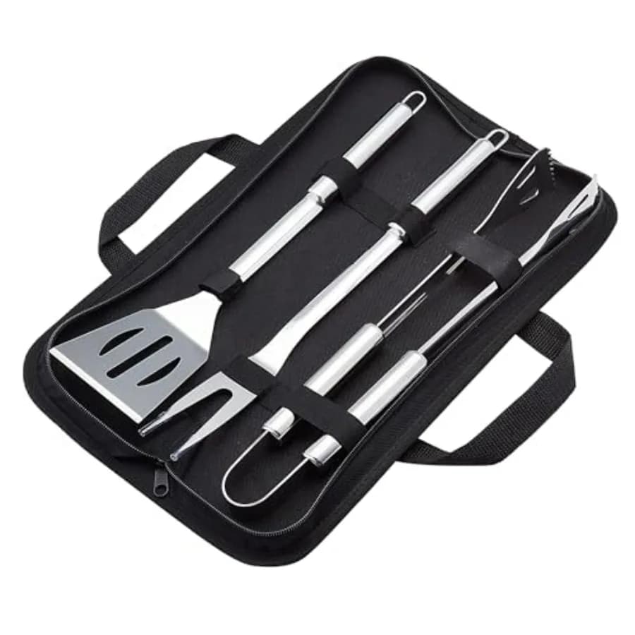 Set di 4 Utensili per Barbecue in Acciaio Inossidabile con Borsa per il Trasporto, Resistenti alla Ruggine, Lavabili in Lavastoviglie