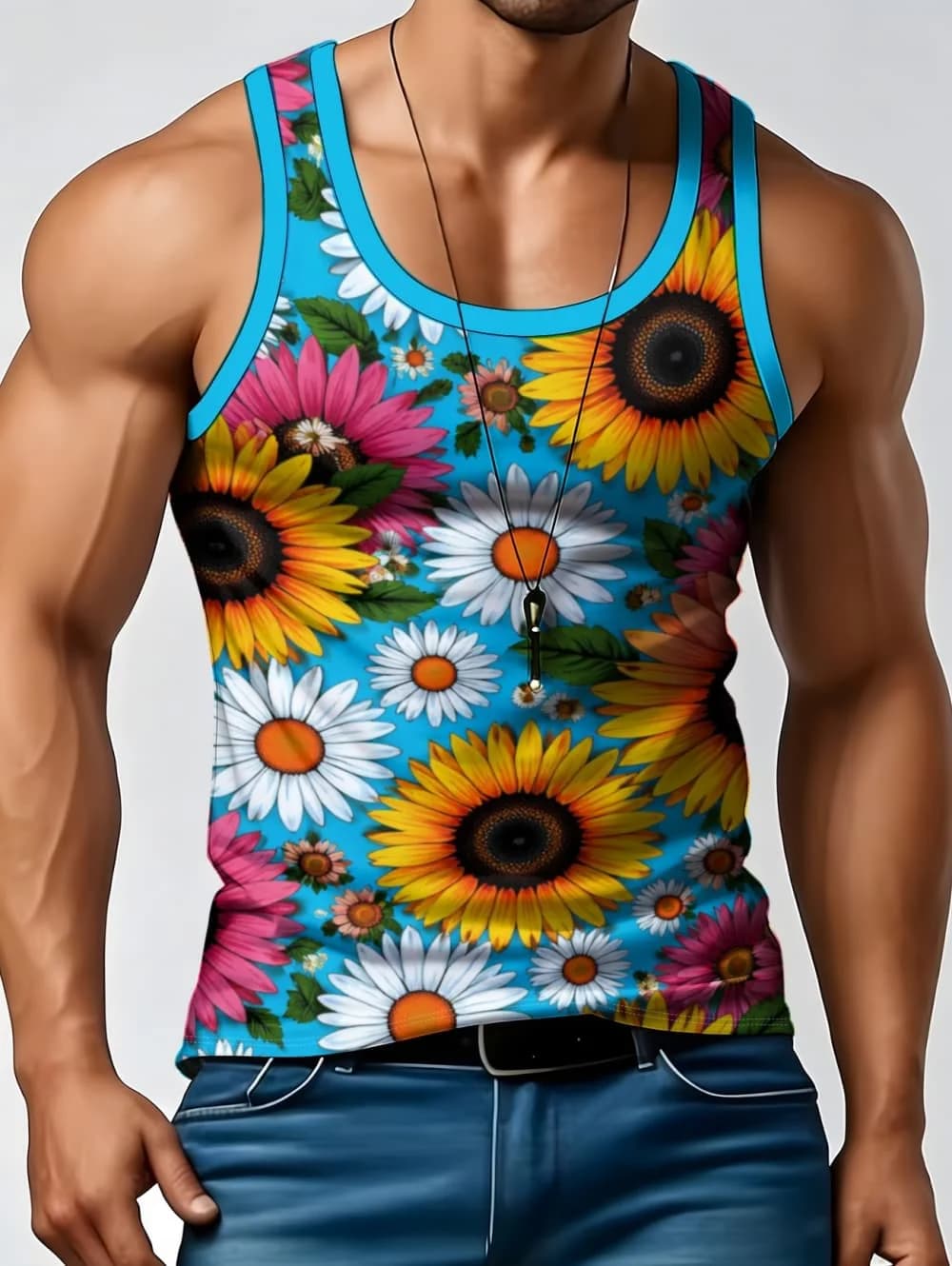 Fashion Summer Men's Casual Tank Tops 3D Flower Print Pattern Sleeveless T-Shirt Loose Breathable O-Neck Pullover Men's Clothing