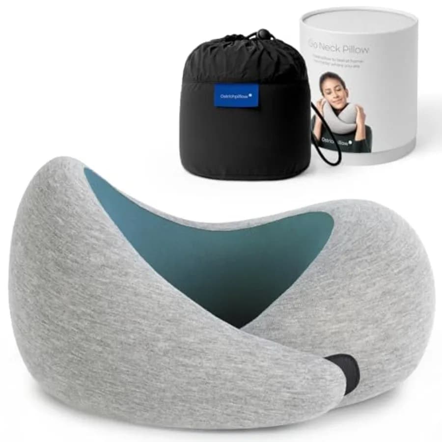 Cuscino da Viaggio Ostrichpillow Go Neck per Aerei, Cuscino Ergonomico Premium in Memory Foam con Design Asimmetrico a 360°