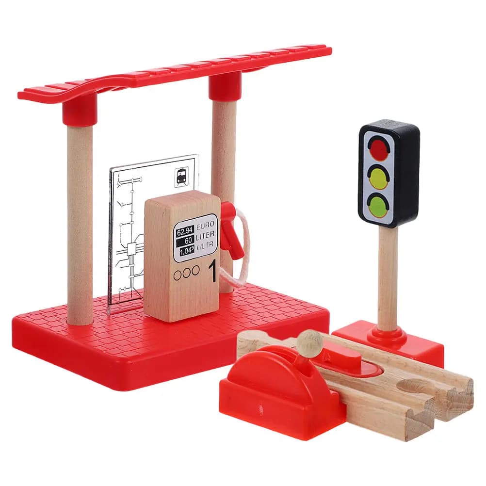 Set di Accessori per Stazione Ferroviaria, Modelli Fai-da-Te di Stazioni di Servizio con Controllo Rotante, Blocco Stradale, Decorazione per Tavolo in Sabbia, Legno e Plastica
