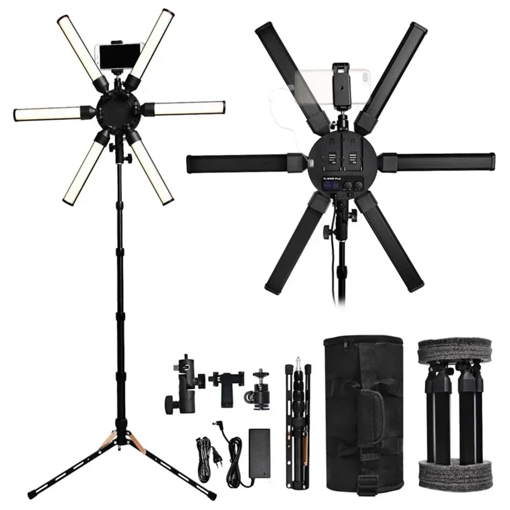 FOSOTO FT-06 MINI Multimedia Extreme Star Light Lampada 3200-5600K 6 tubi Led Anello luminoso con treppiede Per camer Trucco telefono