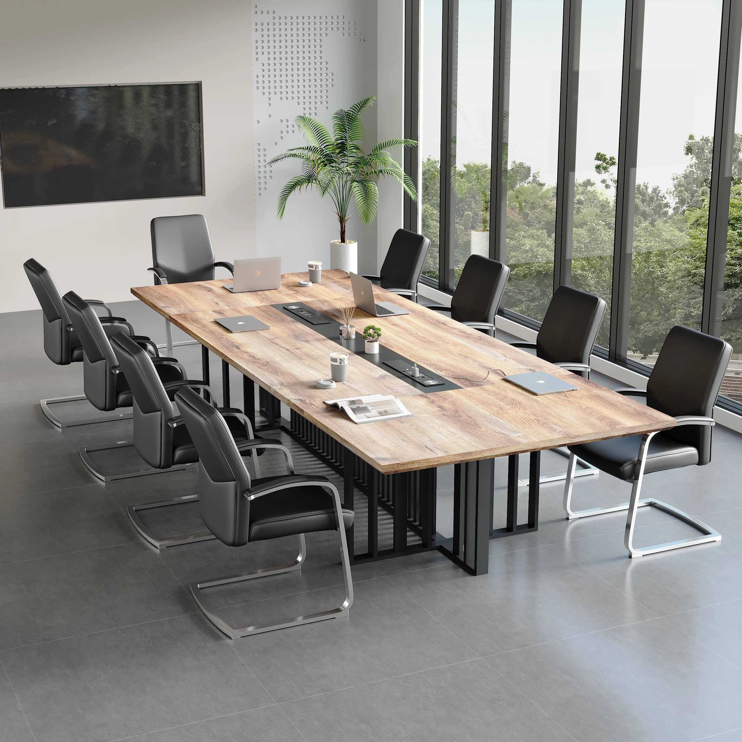 Tavolo da Conferenza Grande 12ft per Riunioni Esecutive, Scrivania Commerciale per 10-20 Persone, Arredamento Ufficio Moderno con Gestione Cavi