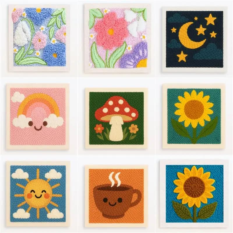 25x25cm Punch Needle Coasters Kit for Beginners Scenery Pattern Embroidery Punch Needle Kits Tufted Rug Punch Decoration