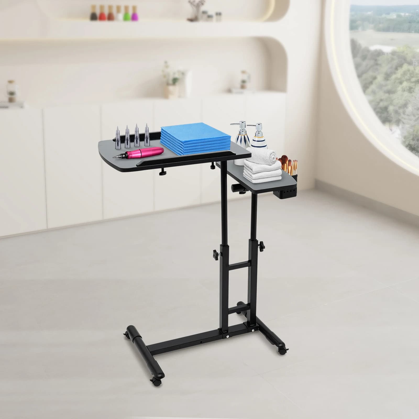 64x40cm Portable Tattoo Workbench,Mobile Tattoo Workstation for Tattoo Studio,Beauty Salon,Adjustable Height 57.5-90cm