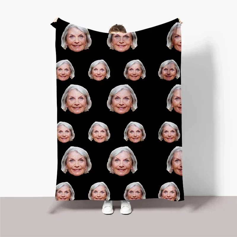 Coperta Personalizzata con Foto su Sfondo Nero, Regalo di Compleanno Personalizzato, Coperta Decorativa per Uomini e Donne