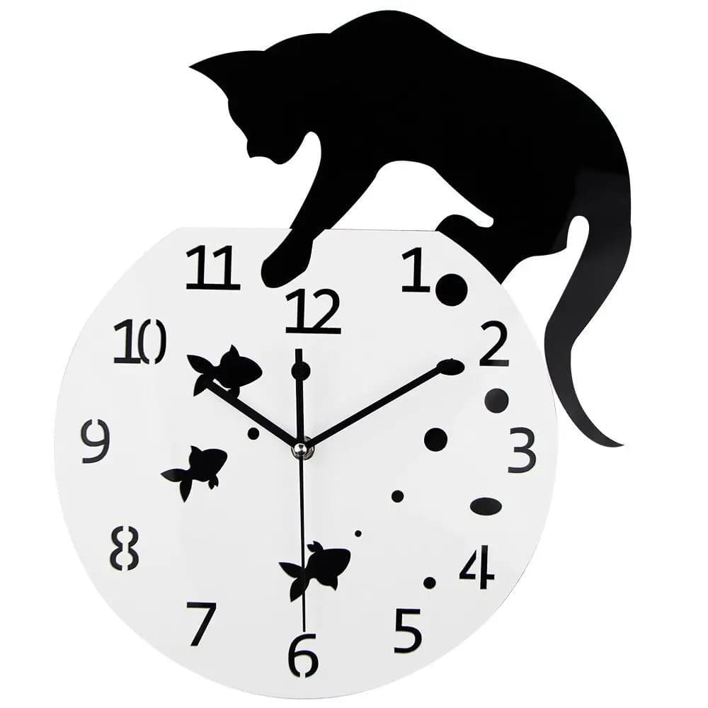 Nordic Style Clock Cat Clock Acrylic Wall Silent Quartz Movement Easy Mounting Clear Easy