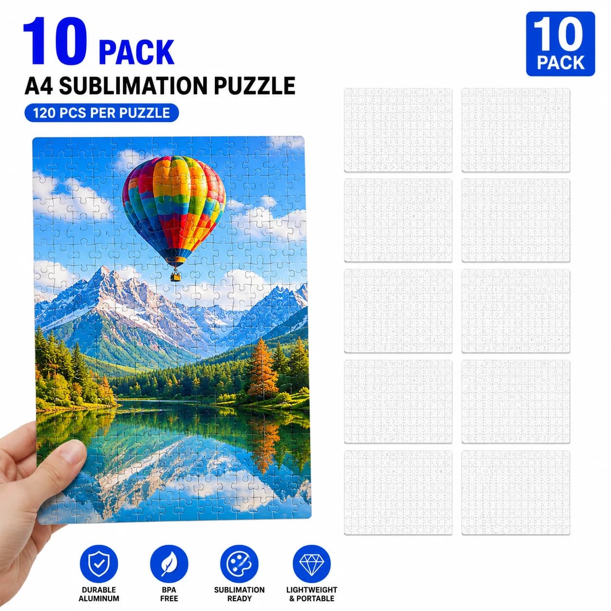 10 Pack Sublimation Blank A4 Puzzle 120‑Piece Jigsaw Blanks DIY Customized Photo Heat Transfer Craft Supplies