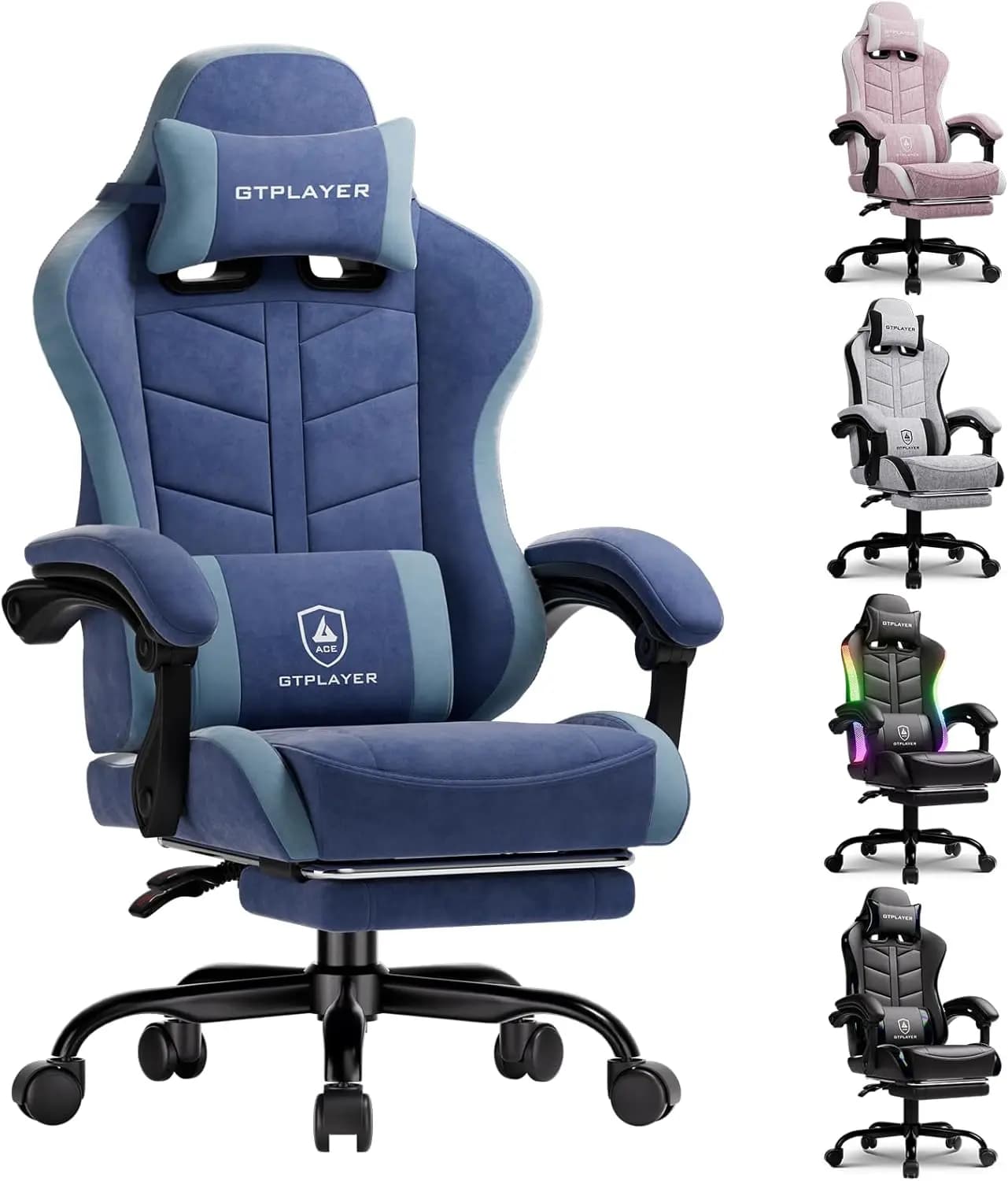 Sedia da Gaming Regolabile con Poggiapiedi, Design Ergonomico Reclinabile per Adulti e Bambini, Tessuto Blu