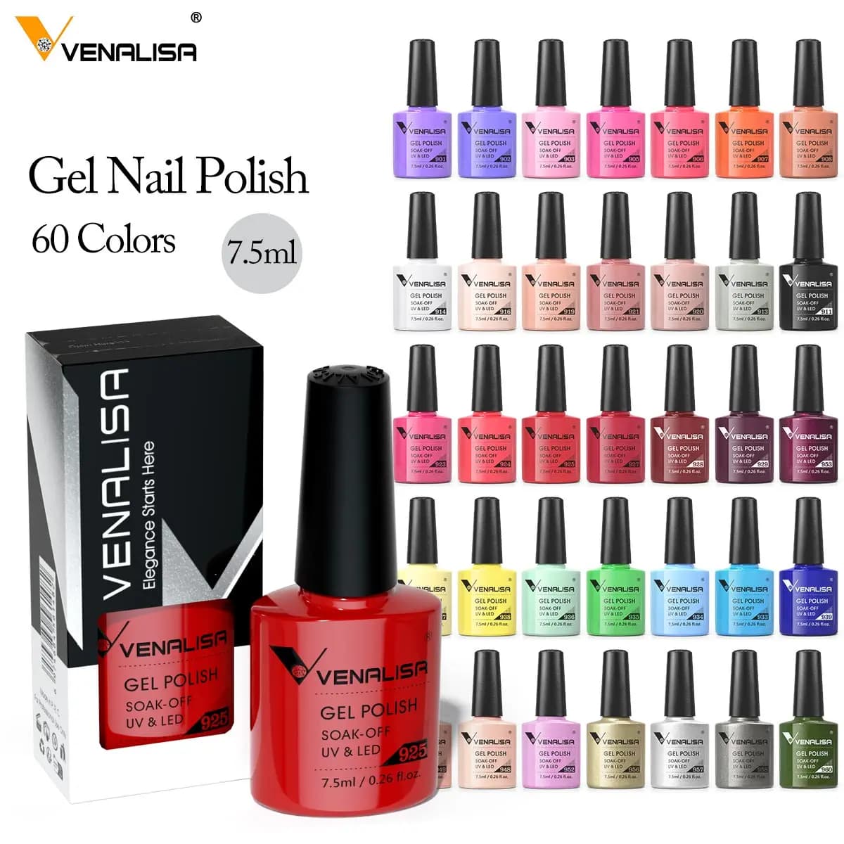 VENALISA Smalto gel per unghie Semi permanente Fornitura CANNI 7,5 ml Soak off Vernice gel per unghie UV LED biologica TopCoat con diamante super lucido