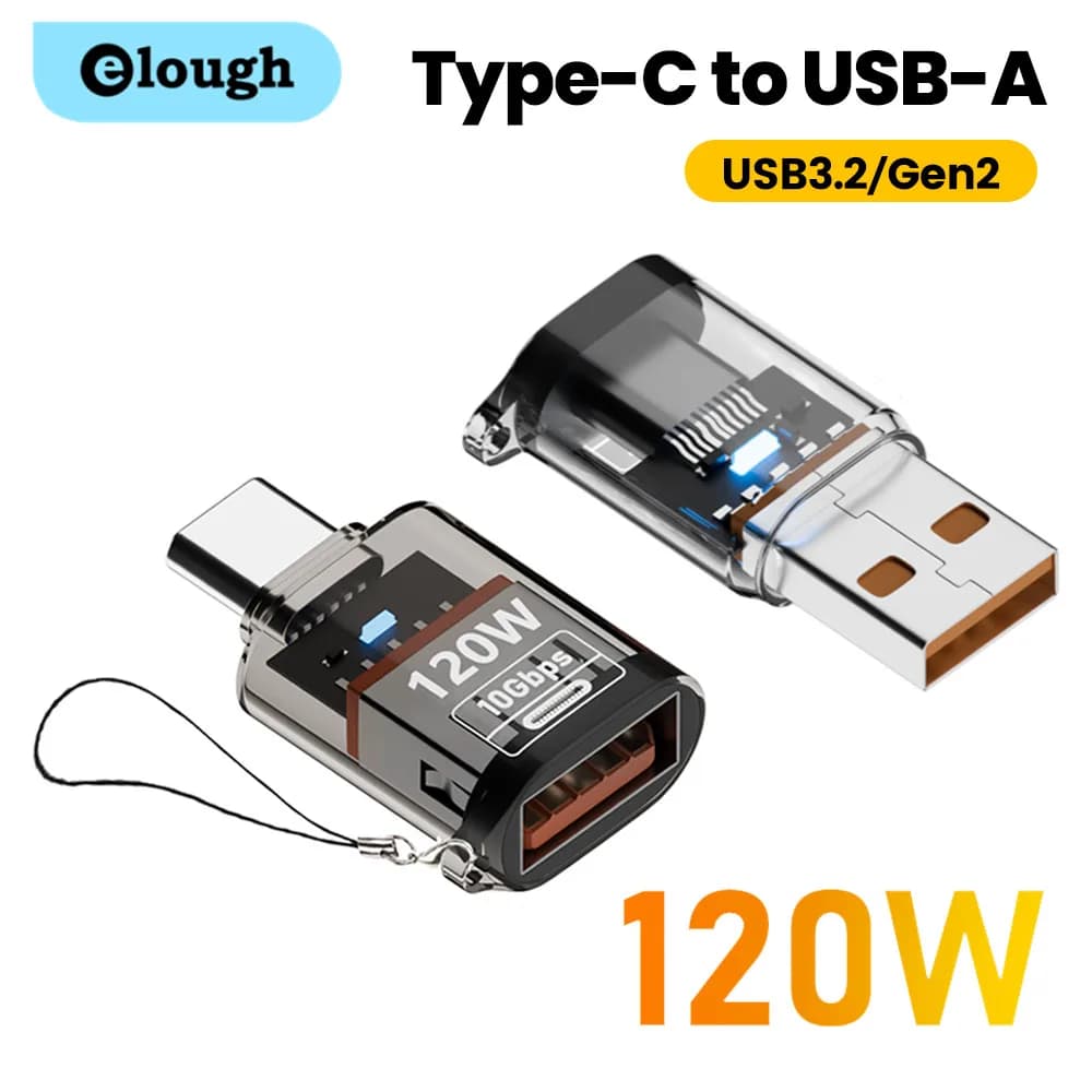 Elough 120W Tipo C A USB A OTG Adattatore USB 3.2 a Tipo C Connettore di Ricarica Veloce Per iPhone 15 16 MacBook iPad Huawei P60Xiaomi