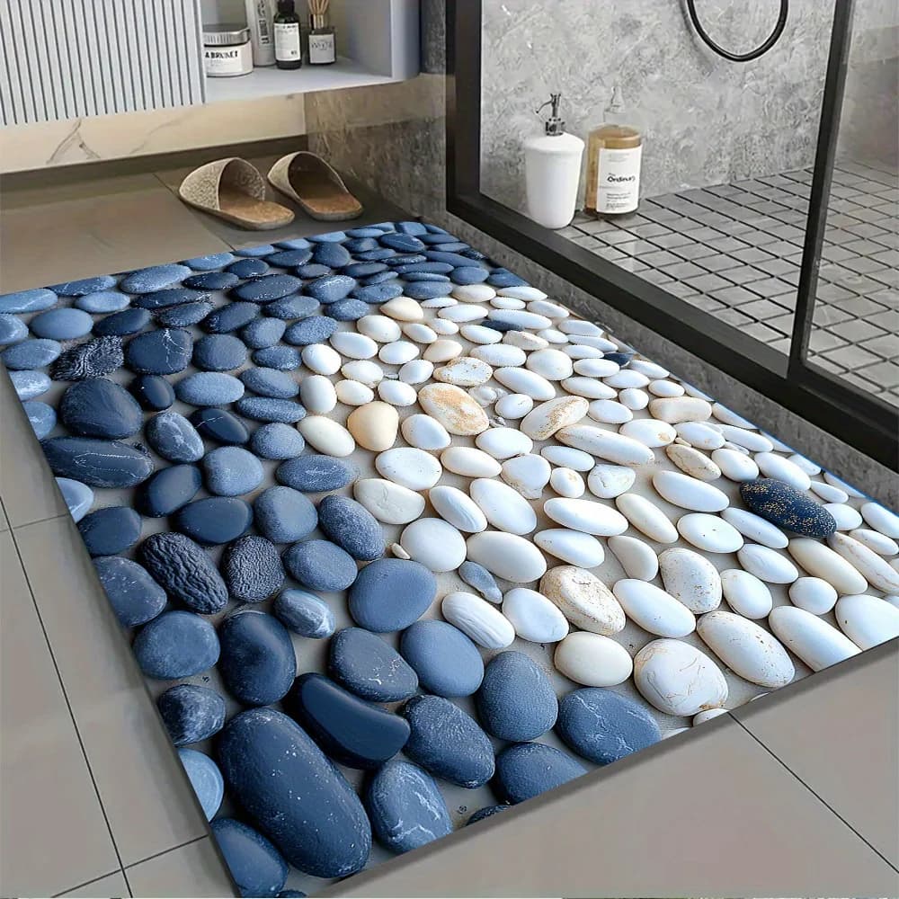 Black White Pebble Puzzle Rug – Soft Cozy Area Carpet for Bedroom Living Room, Unique Holiday Home Decor Gift