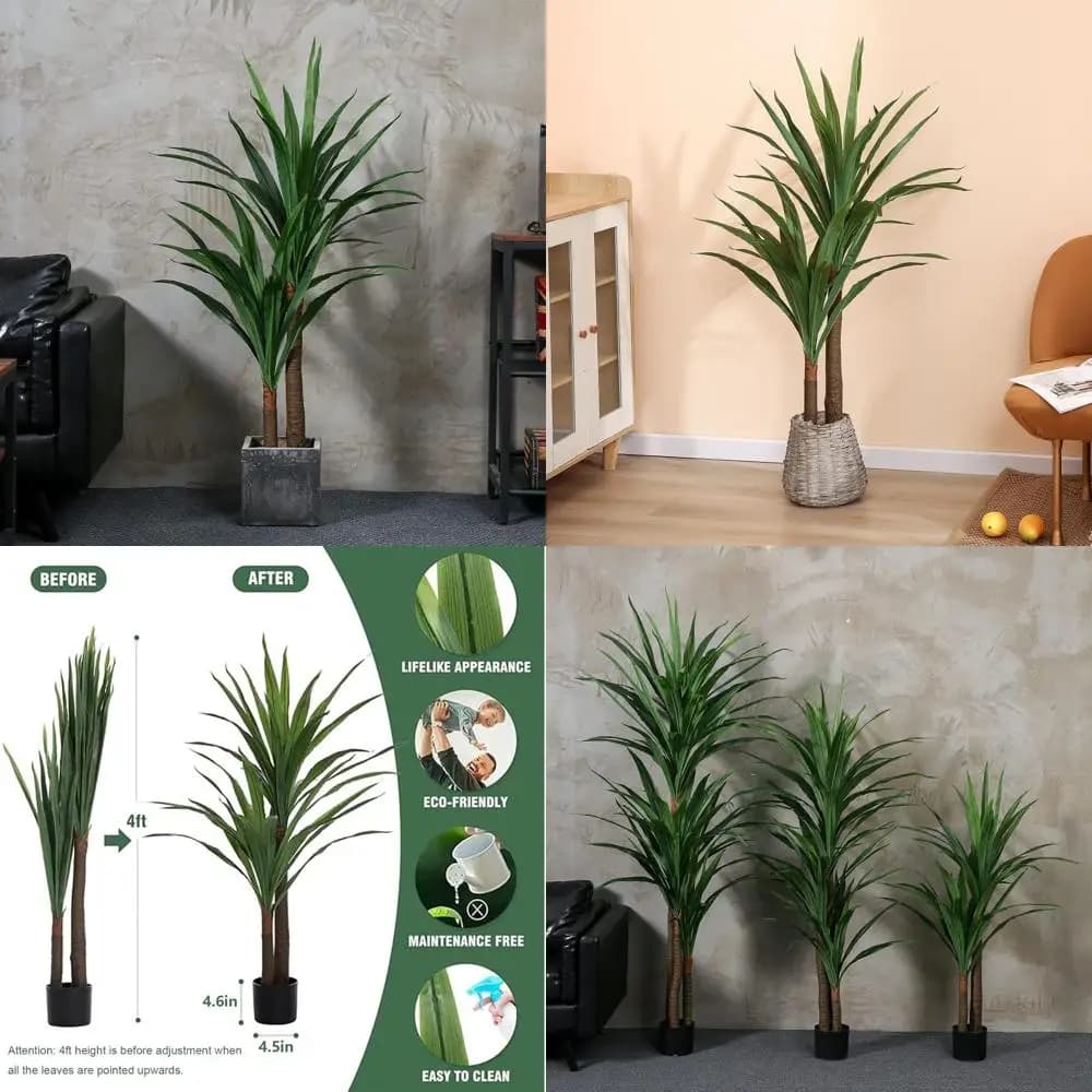 Pianta di Dracena da Interno, 120 cm di Altezza, Palma Artificiale in Seta, Pianta Tropicale da Pavimento per Arredamento Casa e Ufficio, Regalo Perfetto per l'Inaugurazione della Casa