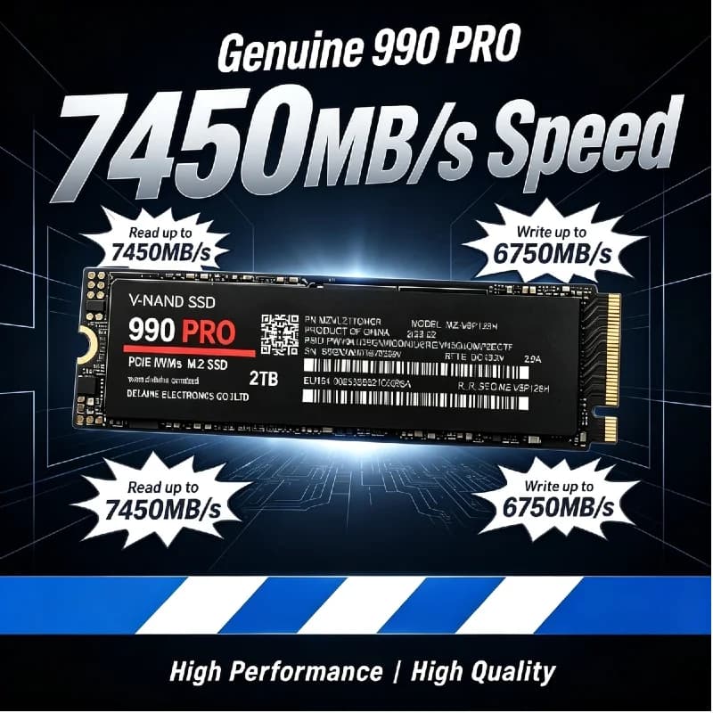 New 990 PRO PCIe Gen4 M.2 2280 NVMe SSD 512GB‑4TB, 7450MB/s Top‑Tier SSD, Replacement Internal Disk for Laptop Desktop PC