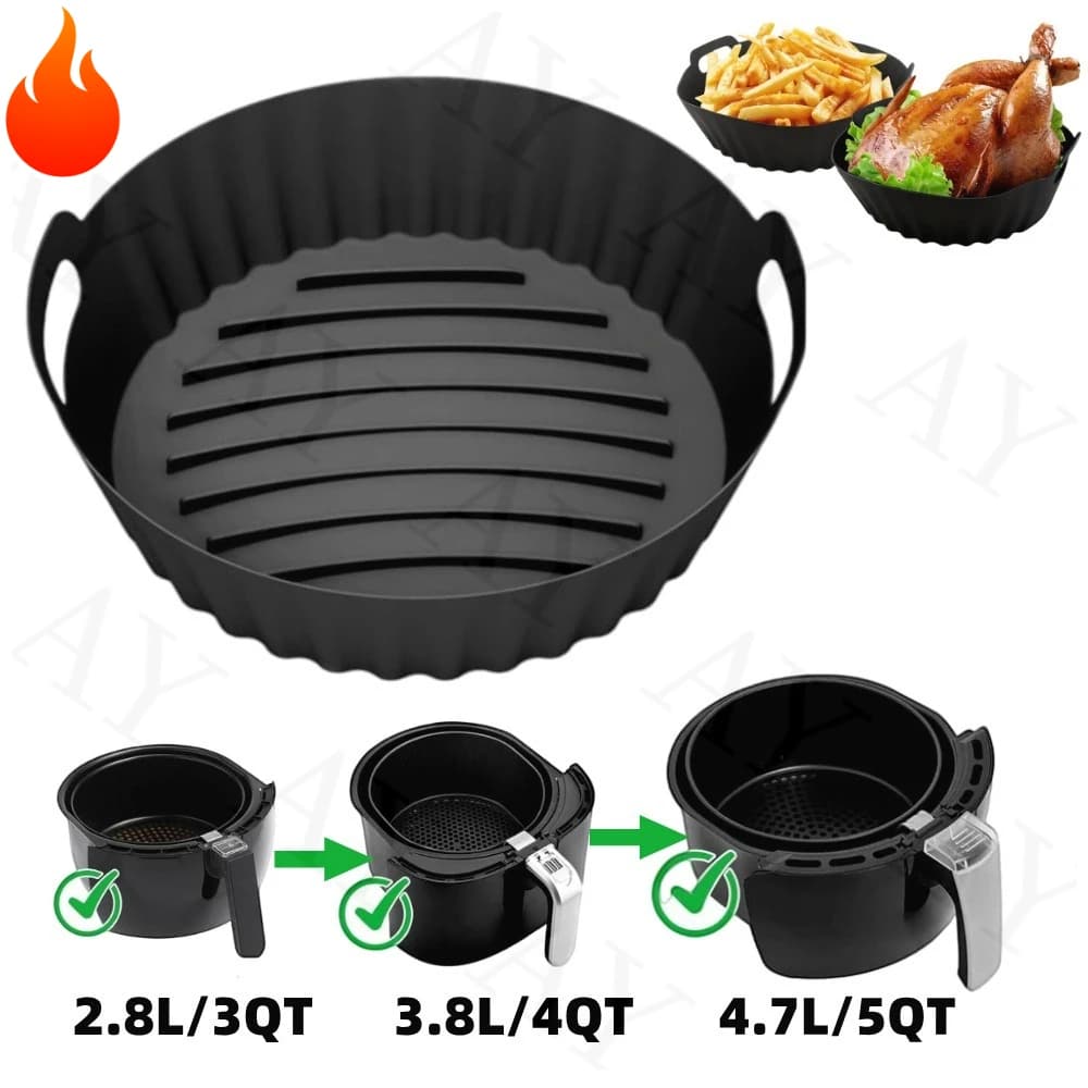 8 Inch Reusable Silicone Air Fryer Liner for 3QT to 5QT Air Fryer, Non-Stick Round Baking Tray Air Fryer Accessories