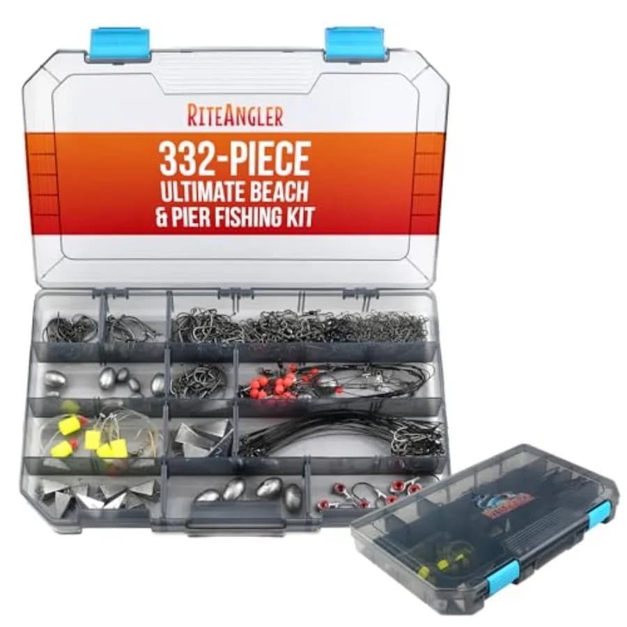 Charlie's Worms Definitive Fishing Kit for Beach and Pier, Box 332 Pieces with baits, Circular Ami and Accessories for G Initiators