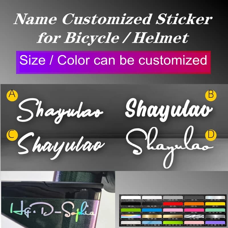 Personalized wall decal with name for bicycles, road bikes, mountain bikes, bikes without pedals, frame, helmet, cycling accessories DIY, custom decals