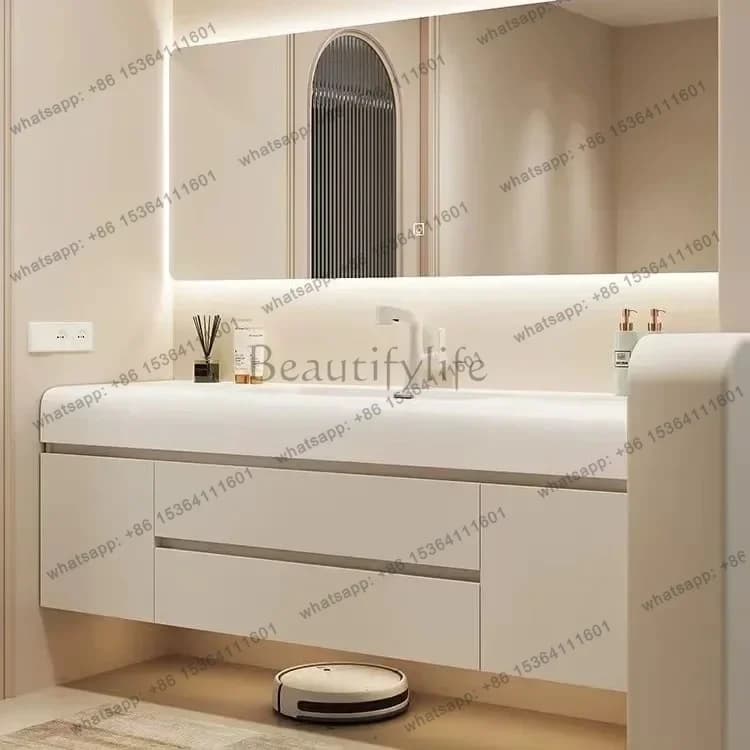 ld Luxury Bathroom Cabinet Slab Integrated Basin Vanity Medicine Closet Shelf Vanity Narrow Station Floor Towel Furniture