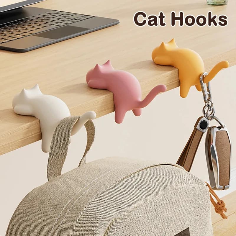 1/2/3pcsCat Backpack Hook for Office Desk Edge No Marking No Punching Student Desk Side Multifunctional Bag Hanger