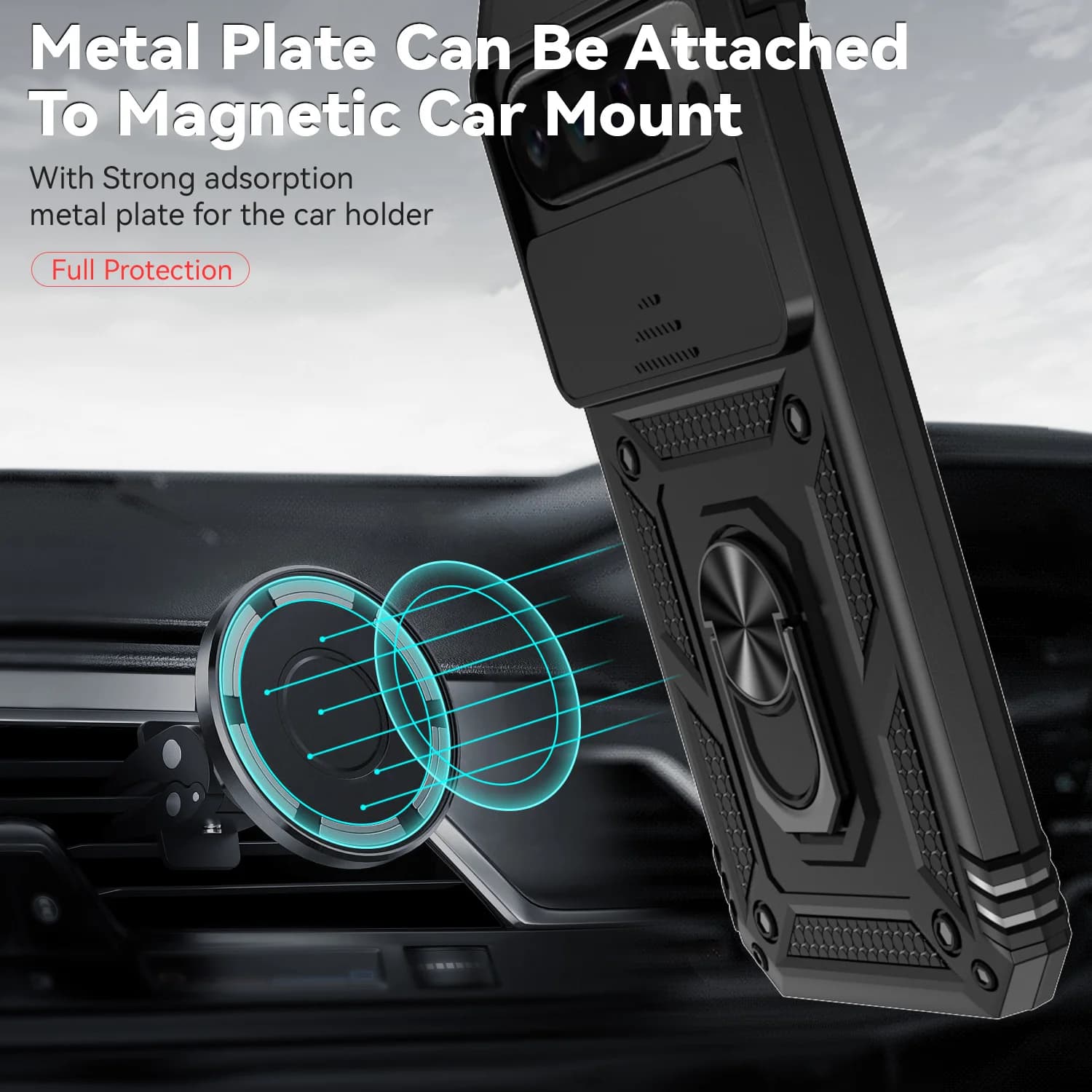Phone case with shockproof armor for Google Pixel 7 7A 8 8A 9 9A10 XL Pro Car ring Magnetic stand Protective case