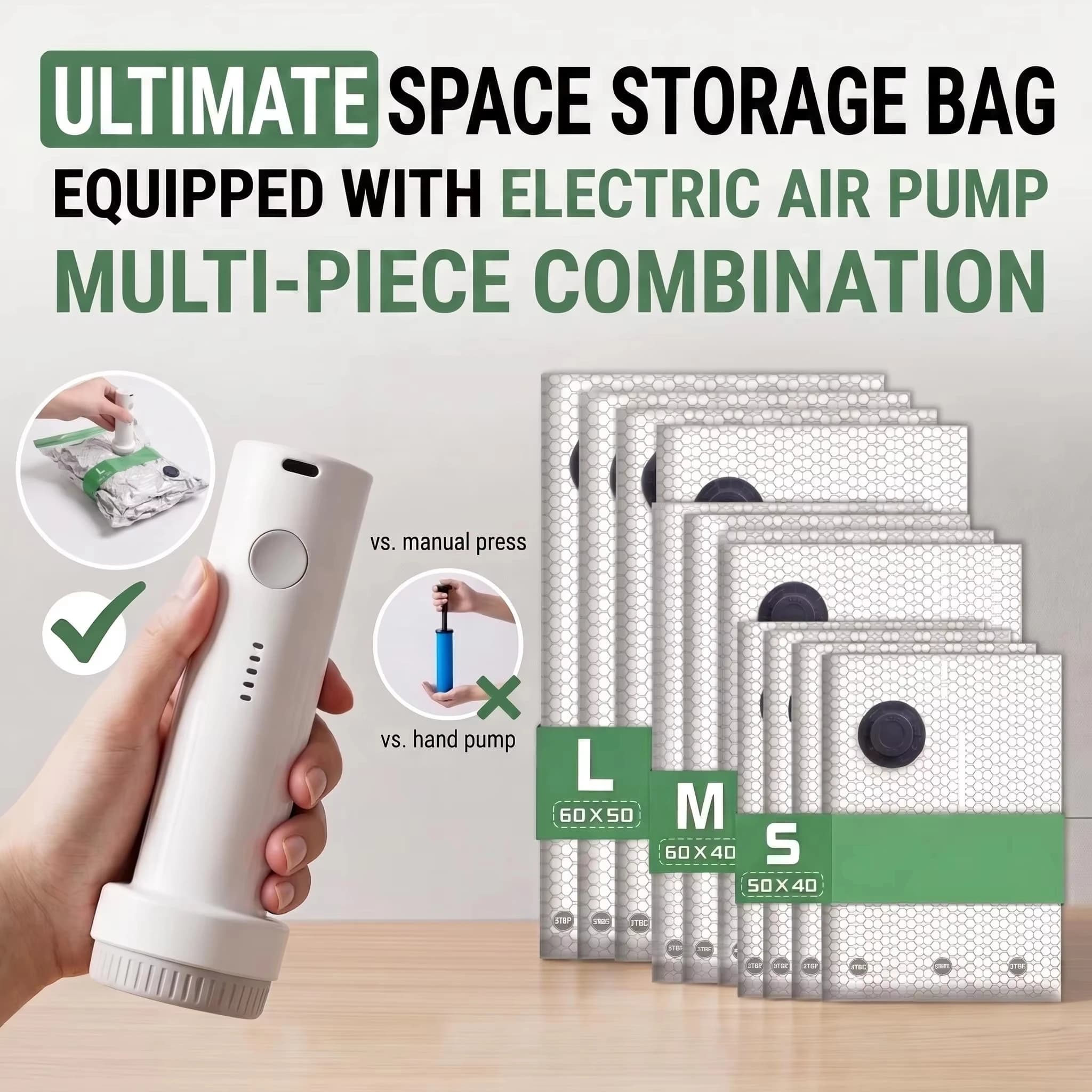 15PCS Vacuum Storage Bags with Electric Pump, Space Saver Vacuum Seal Bags for Clothes Bedding Blankets Pillows Comforters, Travel Compression Storage Bags for Moving Closet Organizer Luggage Storage