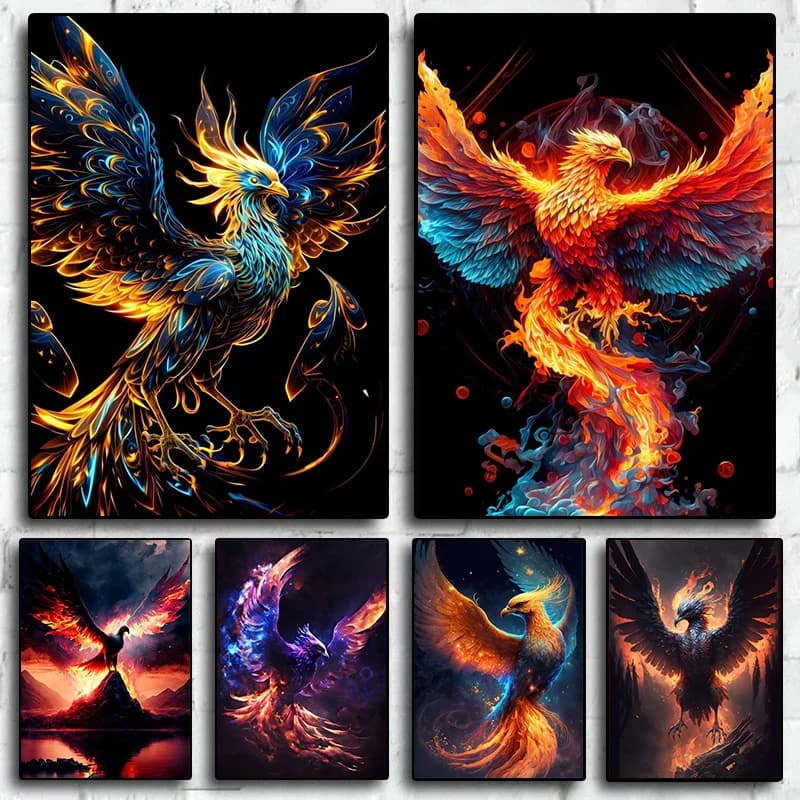 1pcs(No frame)Retro Art Legends Phoenix Bird Posters Canvas Painting And Print Wall Art HD Pictures for Living Room Home Deco