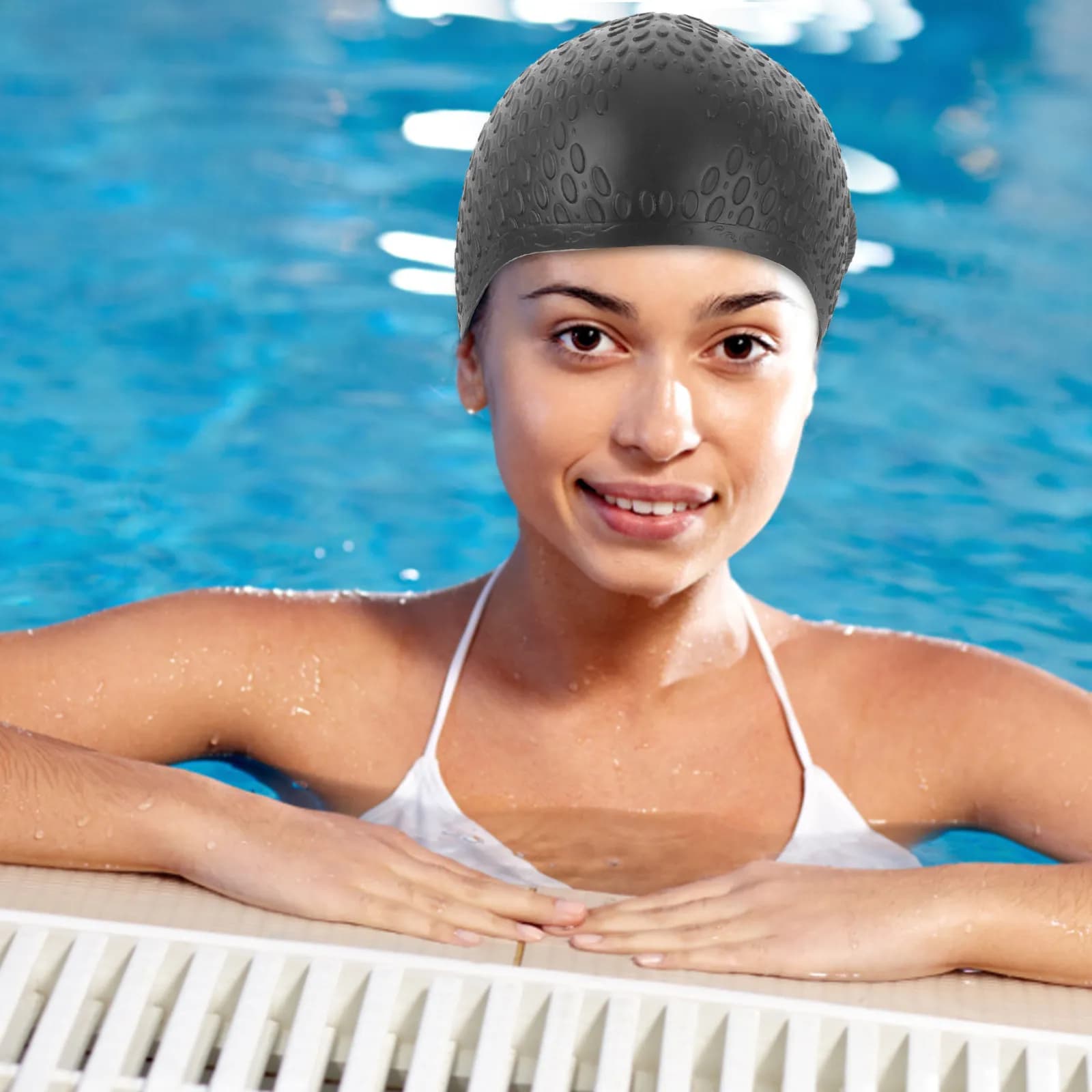 Silicone Swimming Hat Waterproof Stylish Water Drop Shape Bathing Cap Lightweight Elastic Swim Cap for Adults Swimming Caps