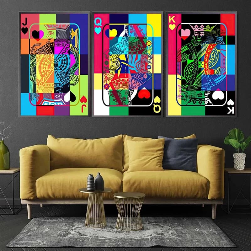 Poker Art Abstract King and Queen Canvas Painting Colorful Poker Poster Print Card Game Room Casino Wall Art Home Decor No Frame