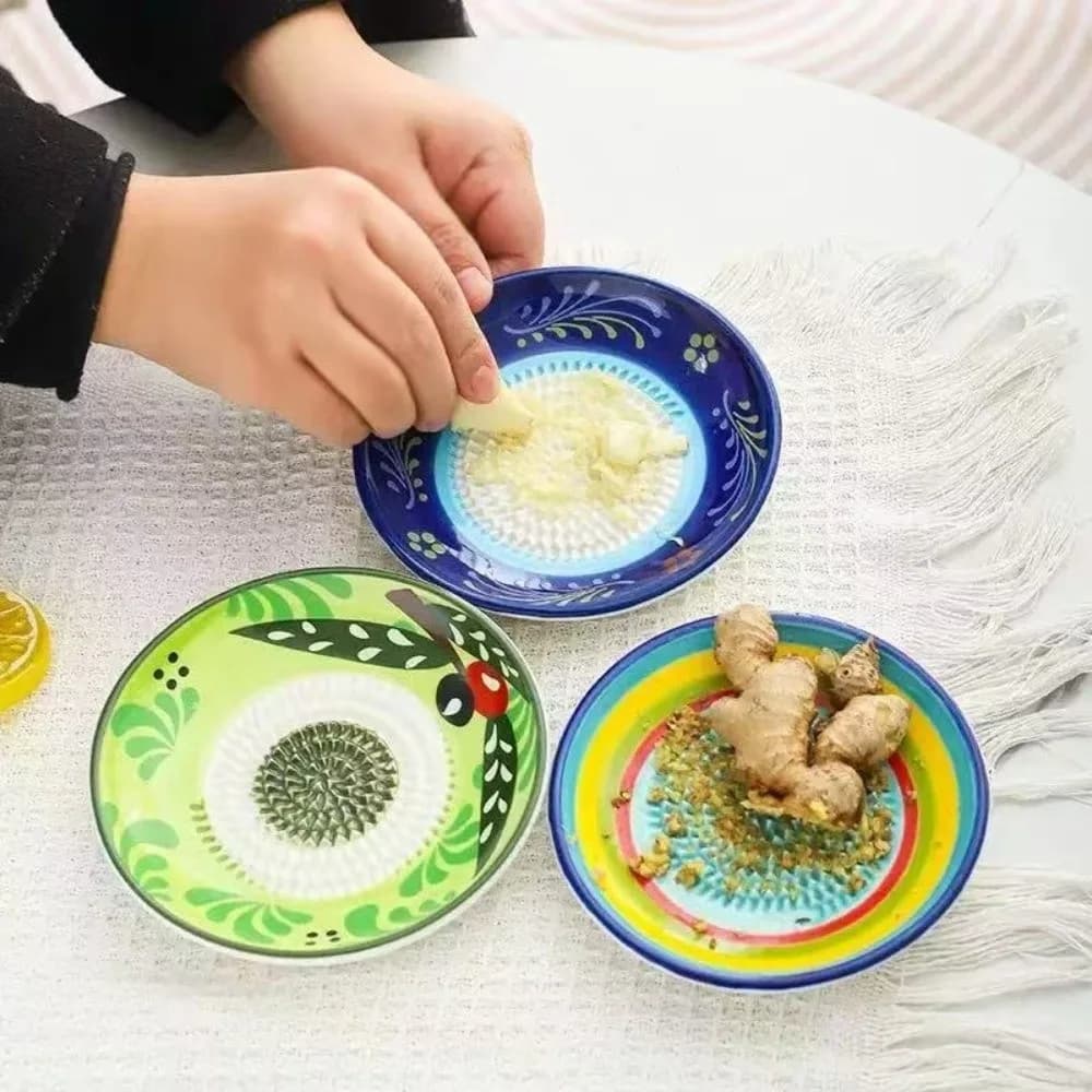 Manual Ceramic Grinding Bowl Efficient Round Plate Ginger Grating Dish Non-Slip Smooth Seasoning Grater Plate Grating Disc