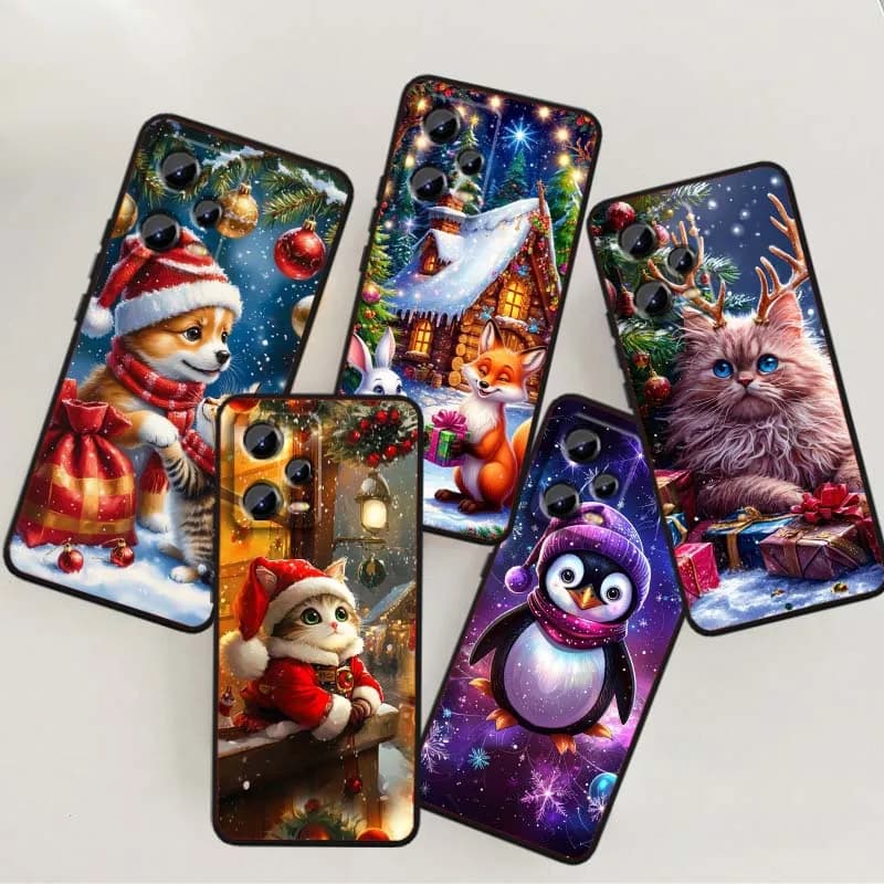 Custodia per telefono natalizia con gatto cartone animato per Xiaomi Redmi Note 15 14 13 12 12S 11E 11 11S Pro Plus 4G 5G in TPU morbido nero